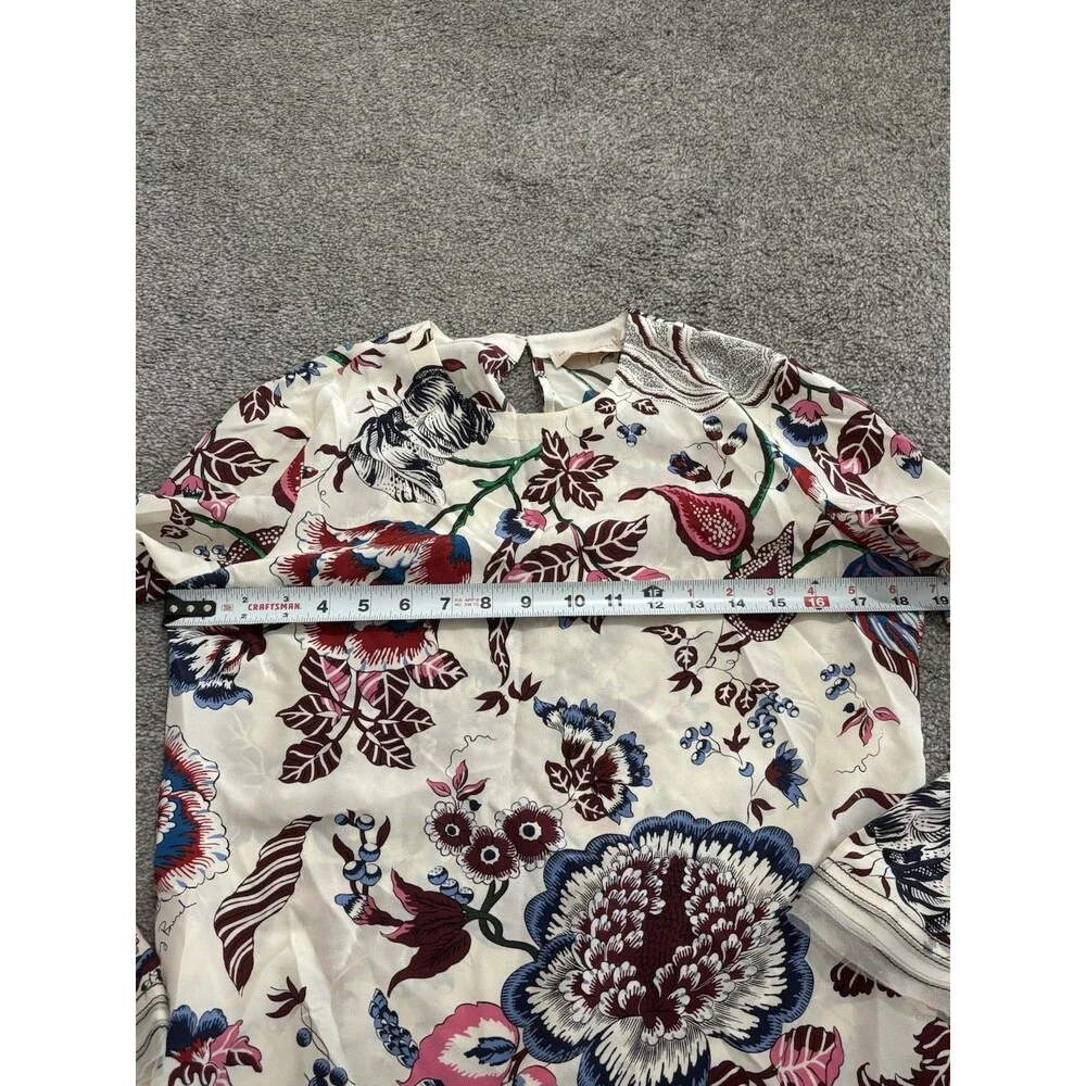 Tory Burch Silk Blouse Top‎ Size 2 Floral Multicolor *STAIN*